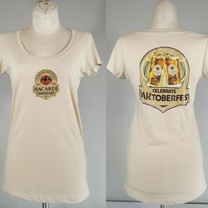 NEW Bacardi Bat Logo Oaktoberfest Tee S Womens Tan Octoberfest Rum Promo T Shirt